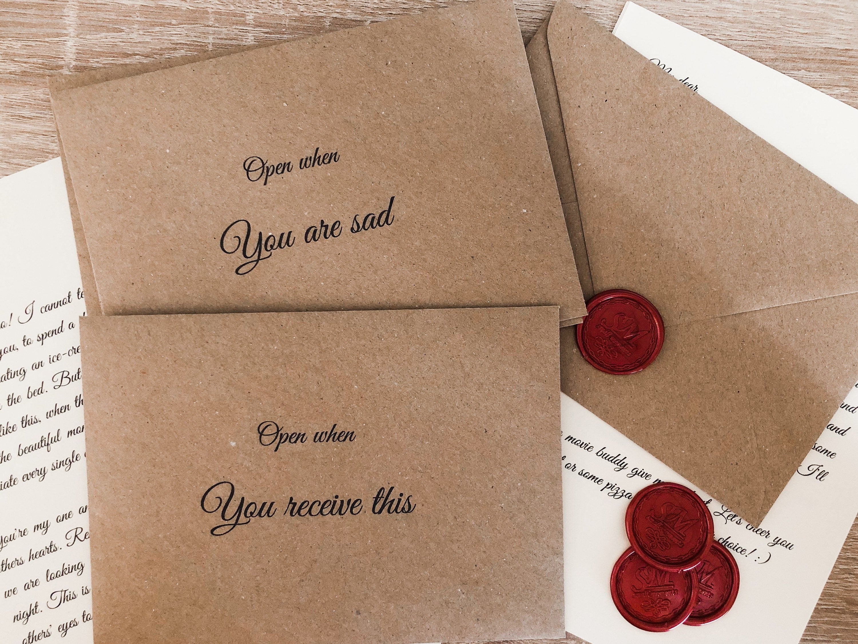 Set of 10 Open When Letters: Handmade Love Notes with Wax Seals, Calligraphy