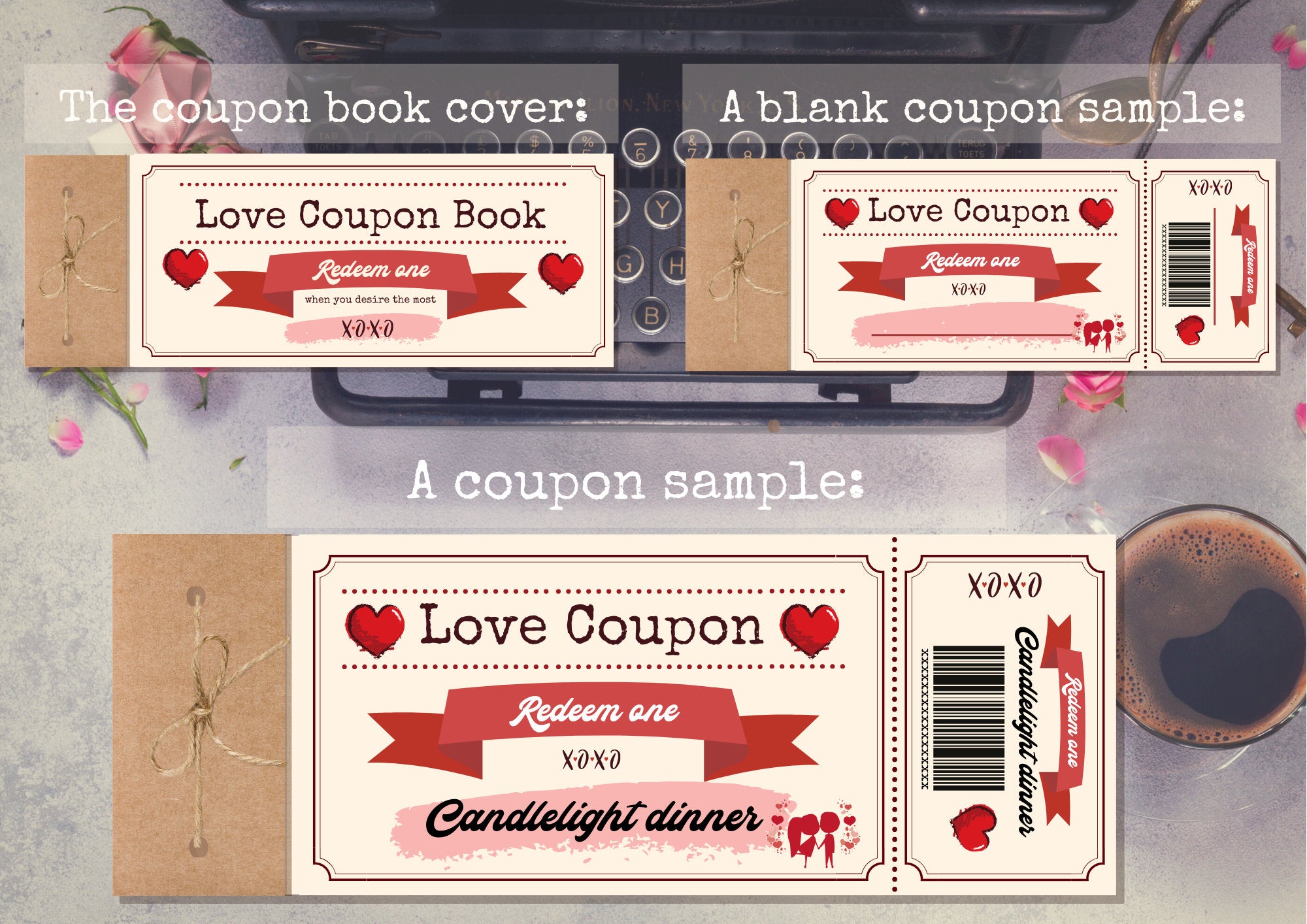 Handmade Gift Coupon Book - 20 Love Coupons