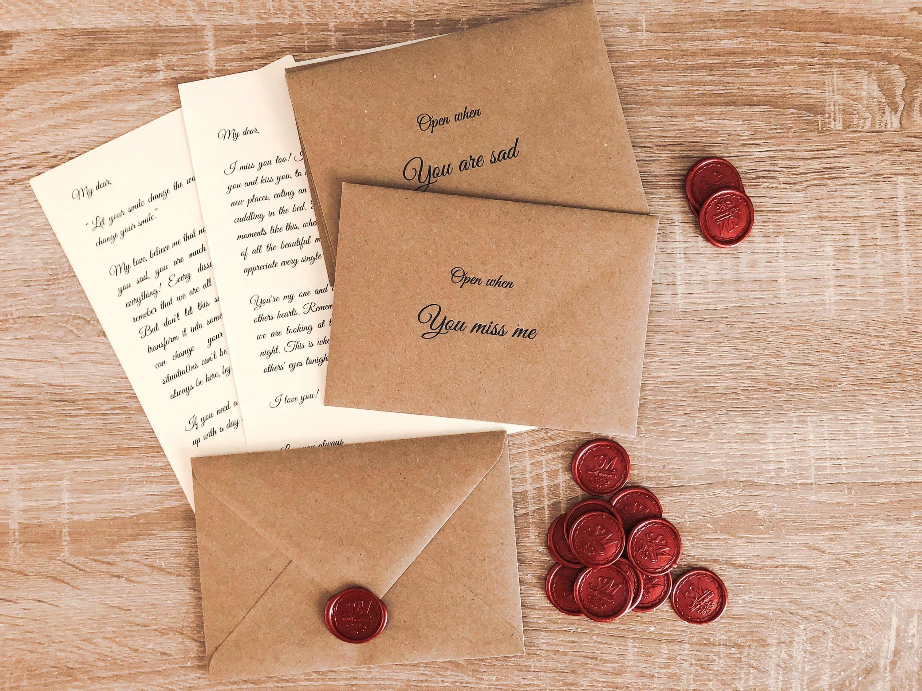 Set of 10 Open When Letters: Handmade Love Notes with Wax Seals, Calligraphy