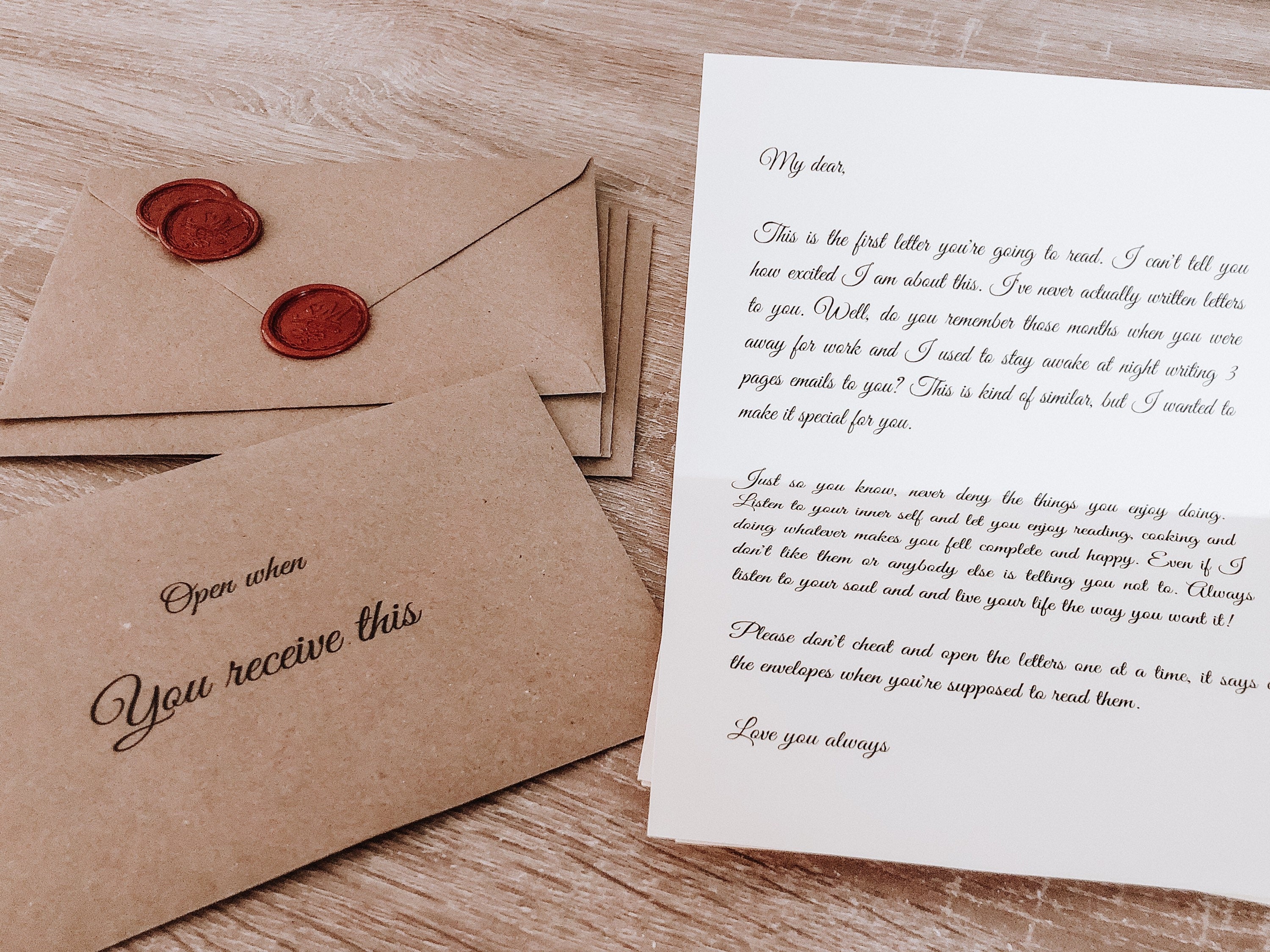 Set of 10 Open When Letters: Handmade Love Notes with Wax Seals, Calligraphy