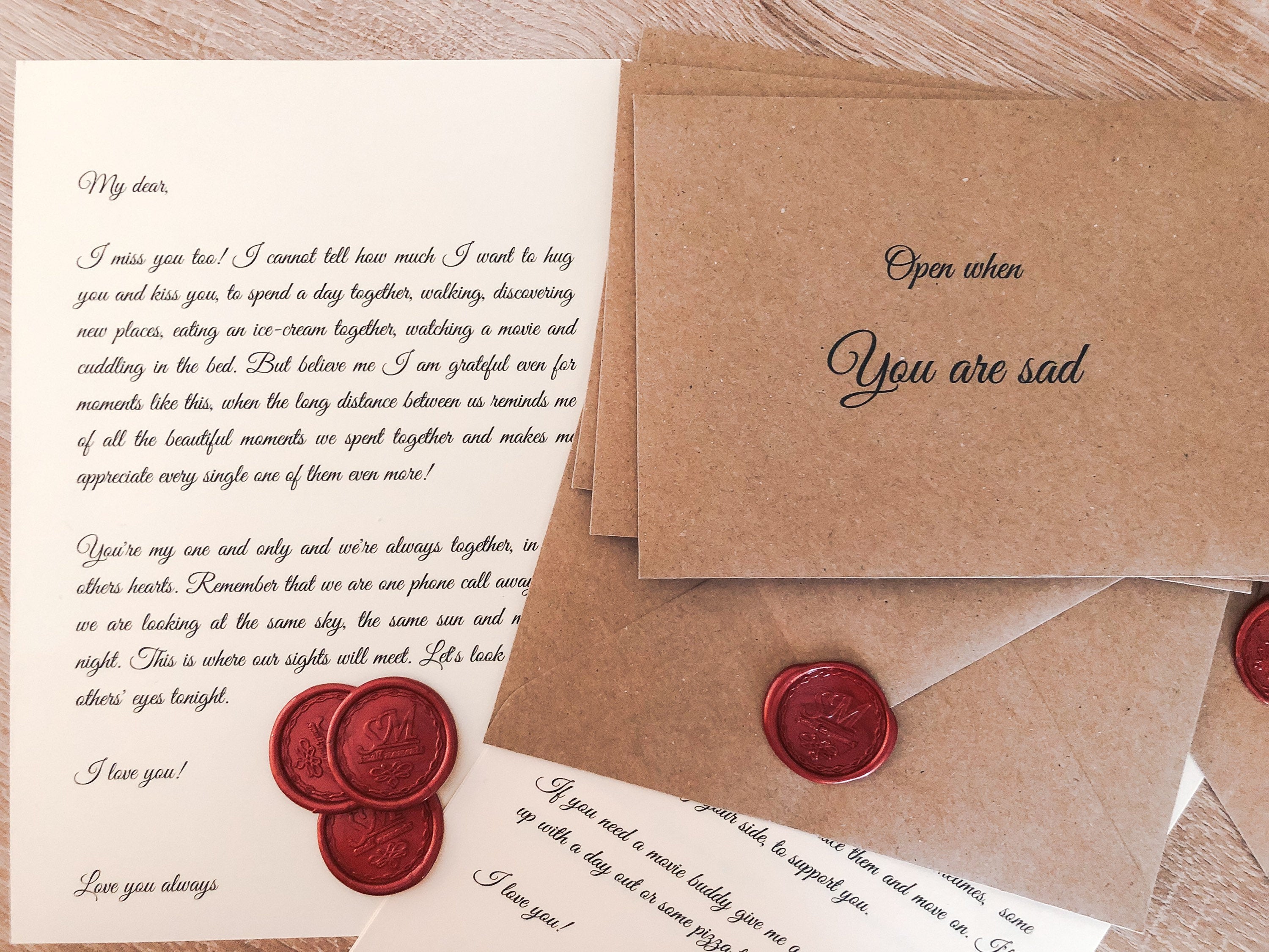 Set of 10 Open When Letters: Handmade Love Notes with Wax Seals, Calligraphy