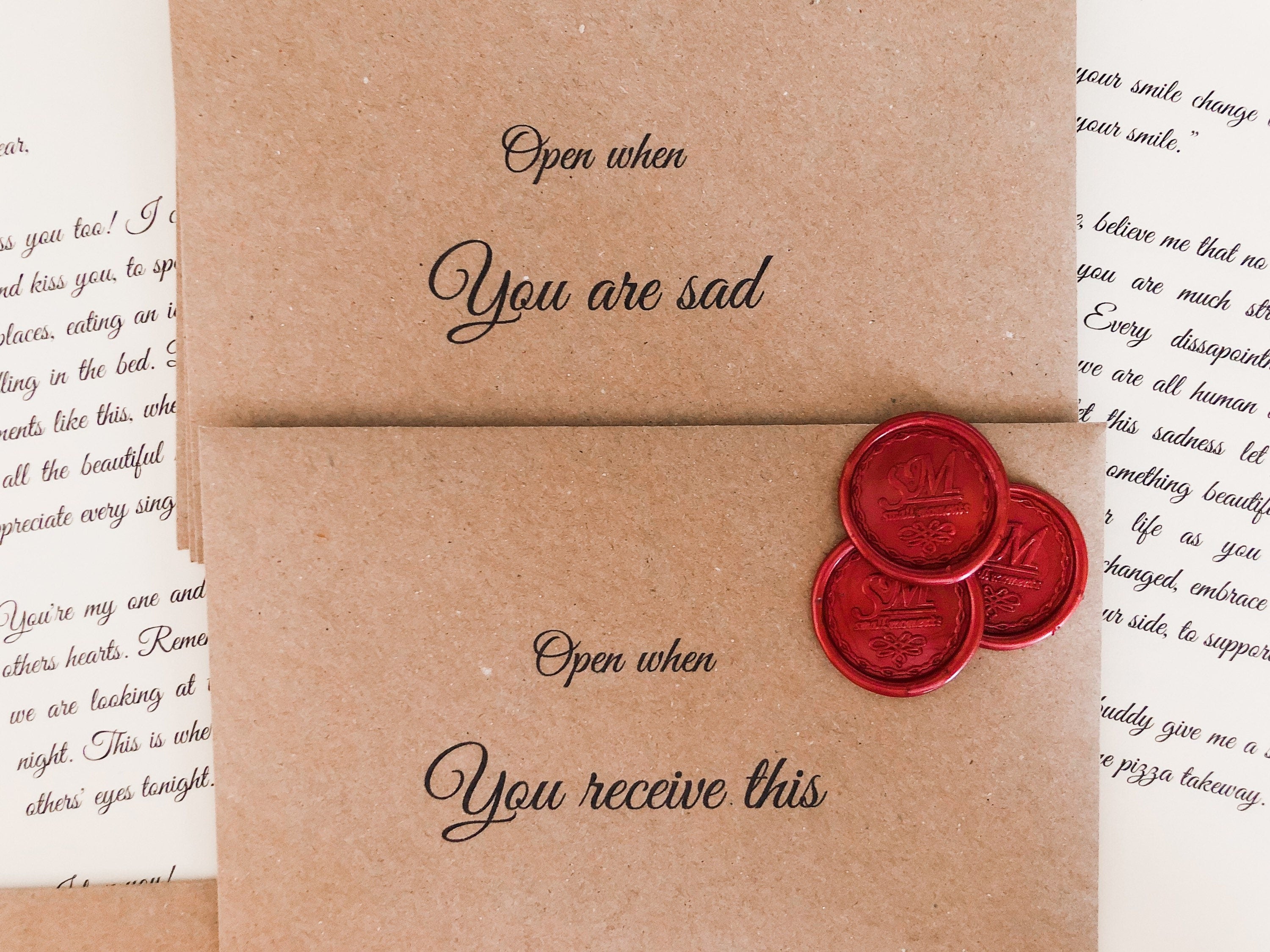 Set of 10 Open When Letters: Handmade Love Notes with Wax Seals, Calligraphy