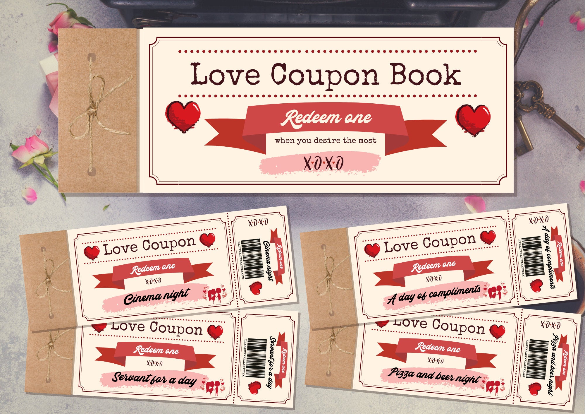 Handmade Gift Coupon Book - 20 Love Coupons